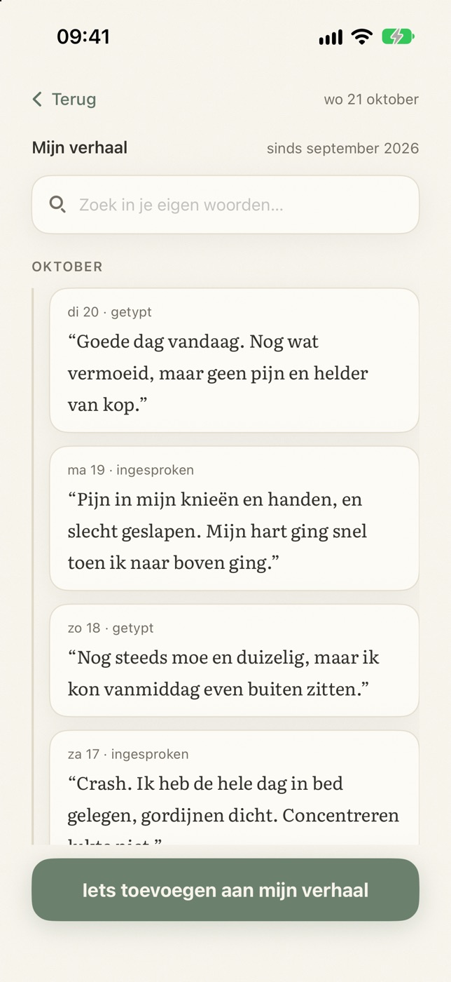 Mijn verhaal in Nora: notities per dag, letterlijk bewaard.